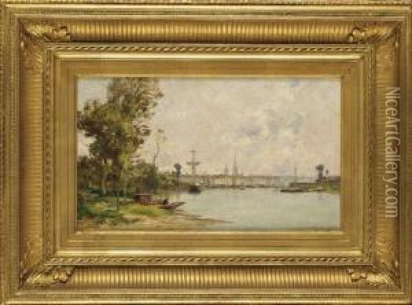 Peniche Sur La Seine Pres De Rouen Oil Painting - Charles Lapostolet