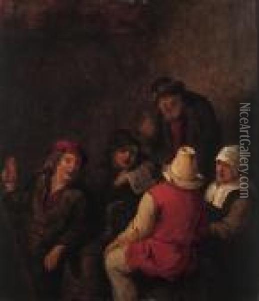 Boors Merrymaking In An Inn Oil Painting - Claes Molenaar (see Molenaer)