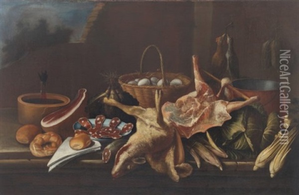 Natura Morta Con Salami, Selvaggina Oil Painting - Giacomo Nani