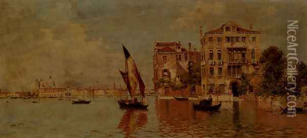 Venetian Canal Oil Painting - Antonio Maria de Reyna