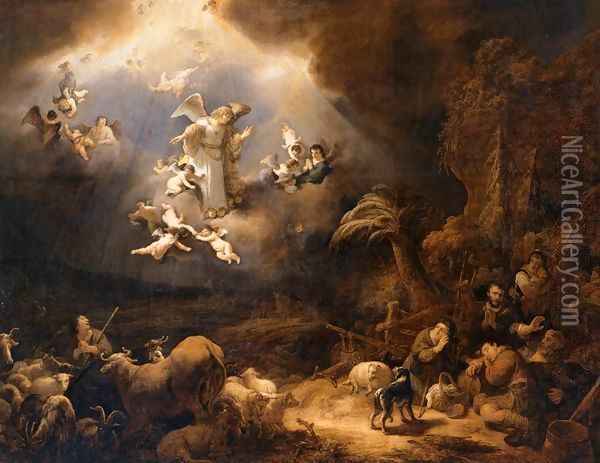 Angels Announcing the Birth of Christ to the Shepherds Oil Painting - Govert Teunisz. Flinck