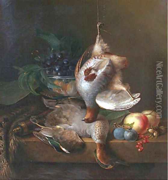 Still life with a partridge, a duck and fruit Oil Painting - Frans Van Heukelom