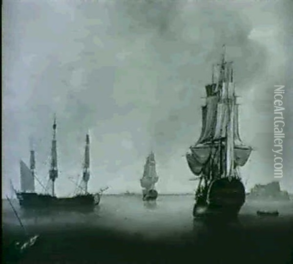 Drei Hollandsiche Kreigsschiffe An                          Der Kuste Oil Painting - Jan Verbruggen the Elder