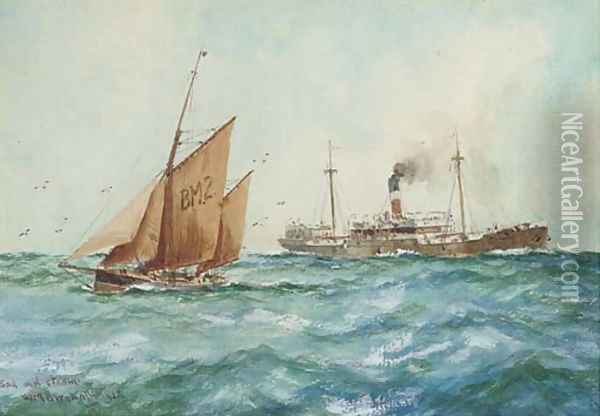 Sail and steam Oil Painting - William Minshall Birchall