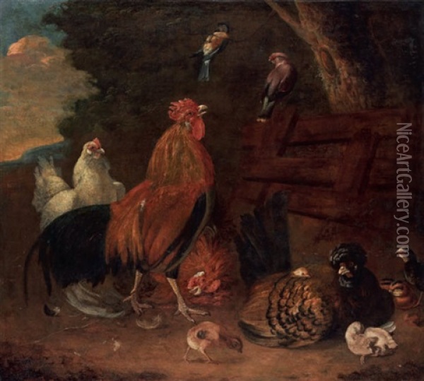 Geflugelhof Oil Painting - Melchior de Hondecoeter