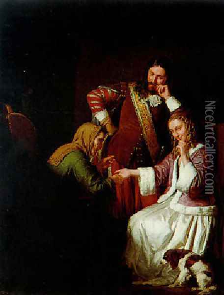 With a Fortune-Teller (Bei der Wahrsagerin) Oil Painting - Leopold Loeffler