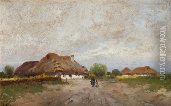Huts In The Village Oil Painting - Adam Setkowicz
