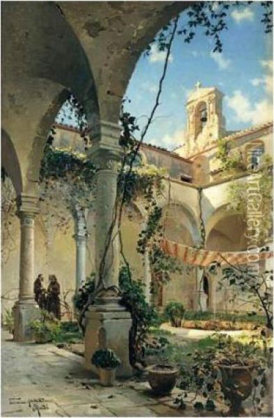 The Cloister, Taormina Oil Painting - Peder Mork Monsted