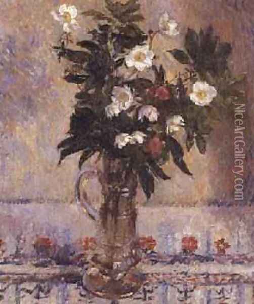 Flowers in a Glass Vase Oil Painting - James Manson