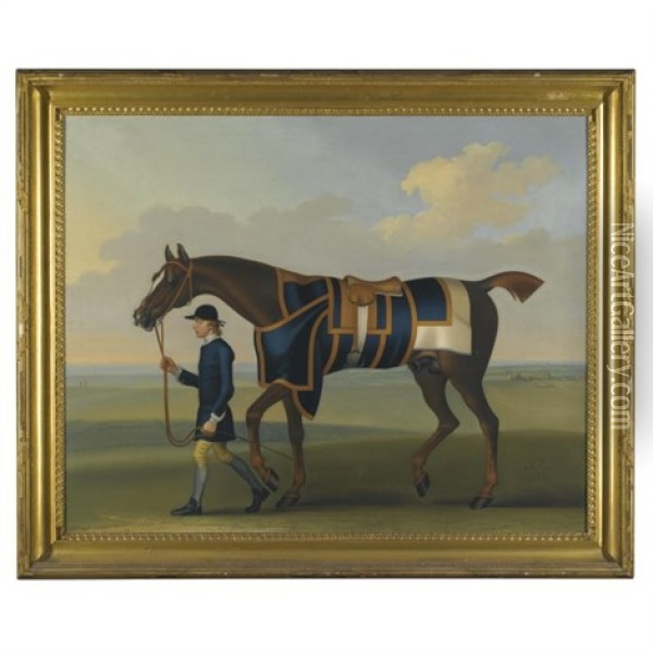 Portrait Of The Racehorse "sedbury", With A Groom Oil Painting - James Seymour