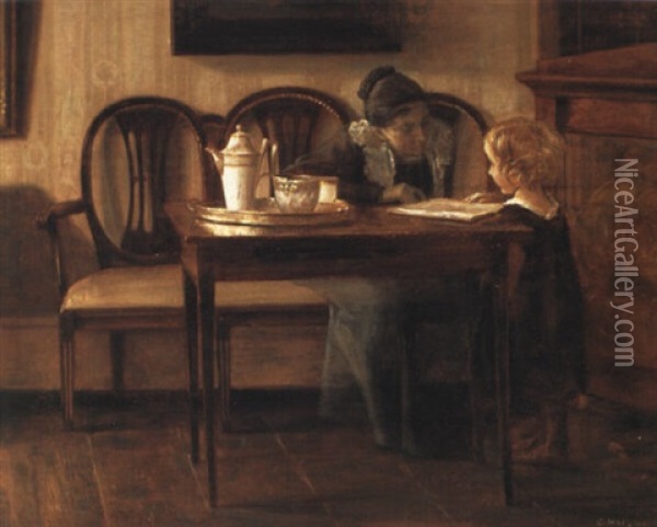 Interior Med Mor Og Barn Oil Painting - Carl Vilhelm Holsoe