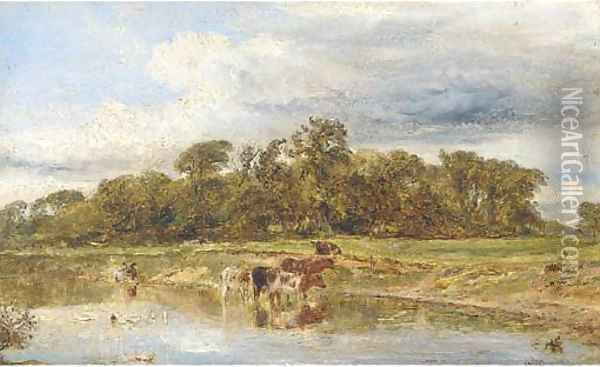 Cattle watering Oil Painting - William Joseph Caesar Julius Bond