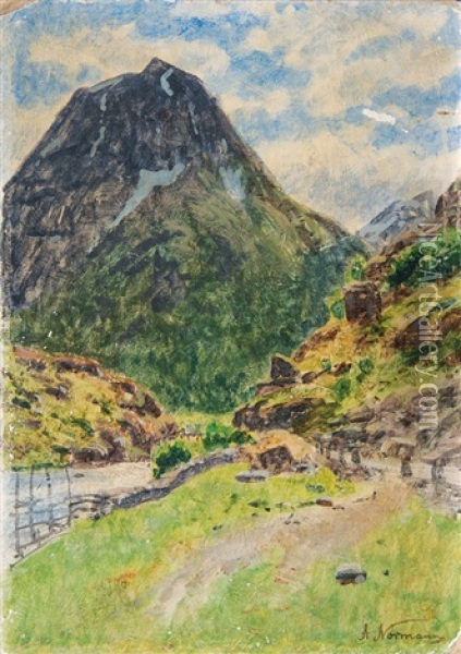 Norwegian Mountain Landscape Oil Painting - Adelsteen Normann