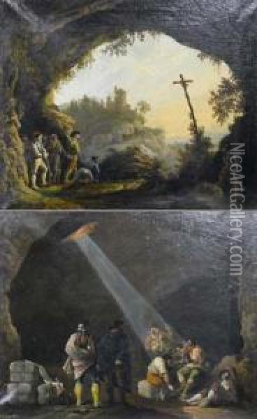 Gegenstucke: Rauber In Einer Hohle / Rauber Lauernd In Einer Grotte. Oil Painting - Bernardo Villamil Marraci