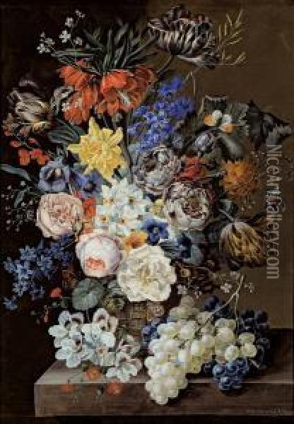 Blumenstillleben Mit Schmetterlingen Oil Painting - Josef Lauer