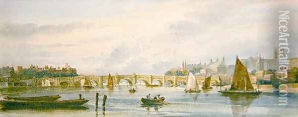 A View of Westminster Bridge looking west towards Lambeth Palace and Westminster Abbey Oil Painting - David Cox
