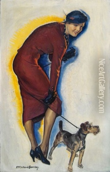 Woman With Airedale Puppy Oil Painting - Mcclelland Barclay