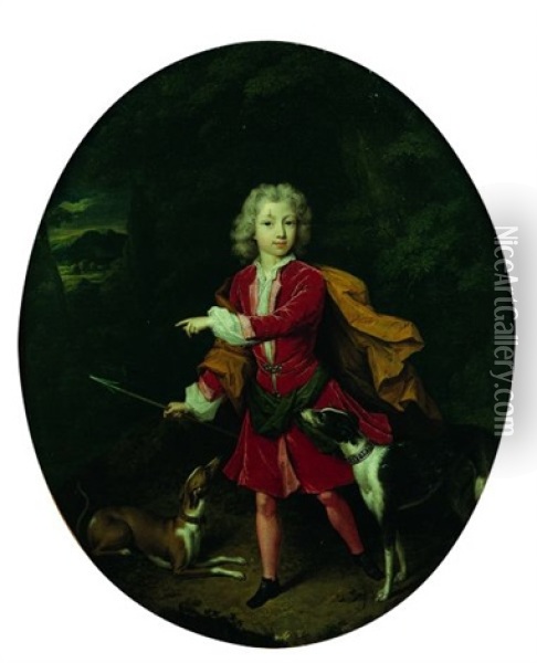 Portrait D'un Jeune Garcon En Tenue De Chasseur Oil Painting - Constantyn Netscher