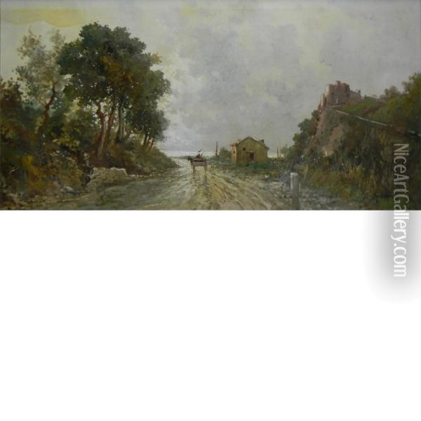 Traveler Along A Country Road Oil Painting - August Lovatti