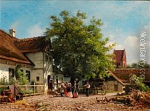 Visiting The Vicarage Oil Painting - Frederik Niels Martin Rohde