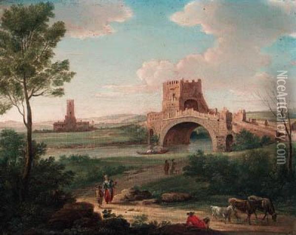 The Ponte Salario On The Aniene; And The Ponte Lucano, Neartivoli Oil Painting - Hendrik Frans Van Lint