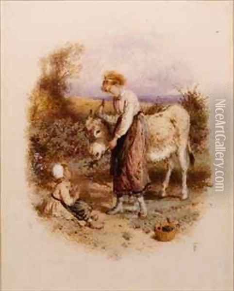 Feeding Donkey Oil Painting - Myles Birket Foster