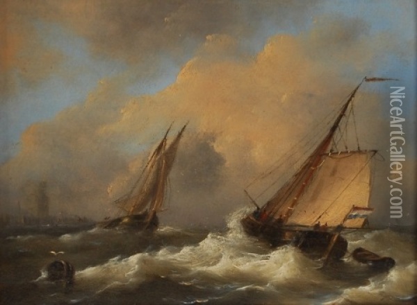Voiliers Hollandais Sur Une Mer Houleuse Oil Painting - Govert Van Emmerik
