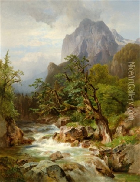 Gebirgslandschaft Mit Wasserfall Oil Painting - Anna (Baar-Plommer) Plommer