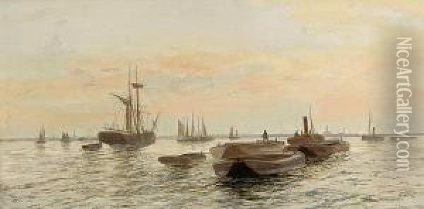 The Lower Beaches Of The Thames Oil Painting - Edwin Fletcher