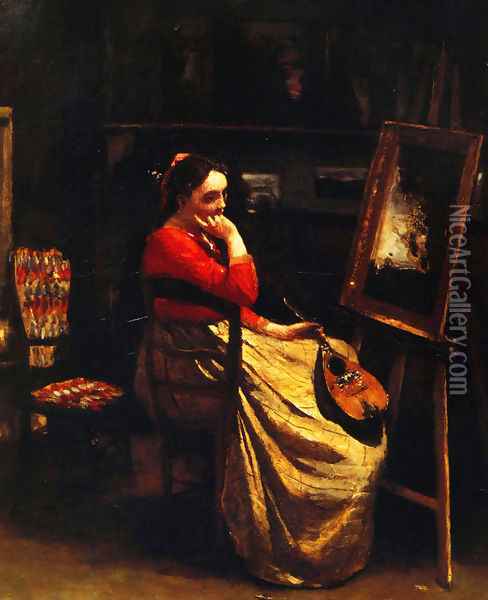 Artist's Studio, Young Woman with a Mandolin Oil Painting - Jean-Baptiste-Camille Corot