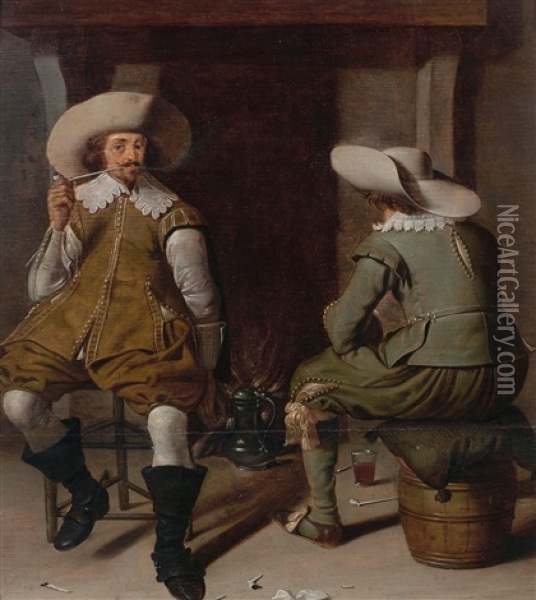 Deux Fumeurs Dans Un Interieur Oil Painting - Jan Olis