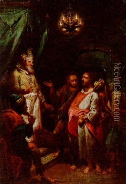 Christus Vor Kaiphas Oil Painting - Johann Conrad Seekatz