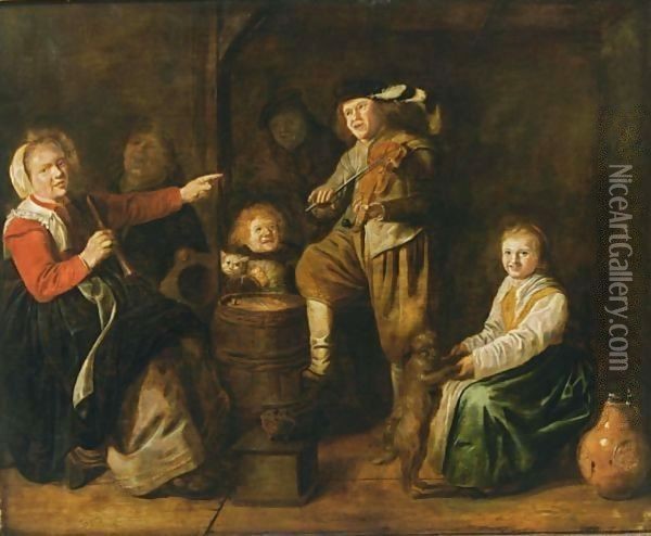 An Interior Scene With Children Making Music Oil Painting - Jan Miense Molenaer