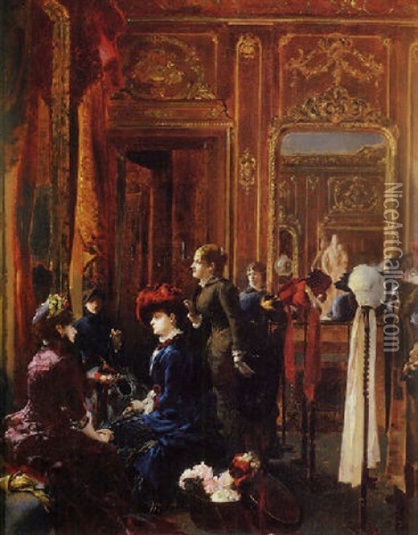 Un Salon De Mode A Paris Oil Painting - Louis Robert Carrier-Belleuse