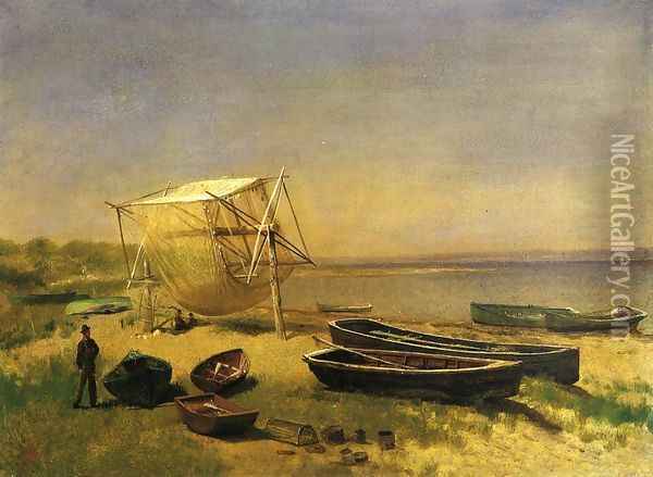 Fishing Station, Watch Hill Oil Painting - Albert Bierstadt