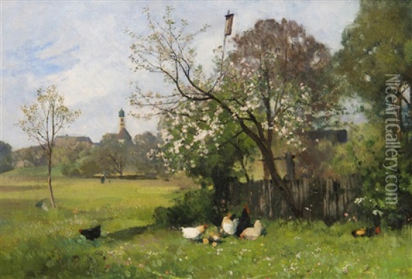 Outside The Village Oil Painting - Heinrich Deuchert