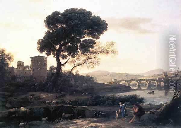 Landscape with Shepherds, The Pont Molle Oil Painting - Claude Lorrain (Gellee)