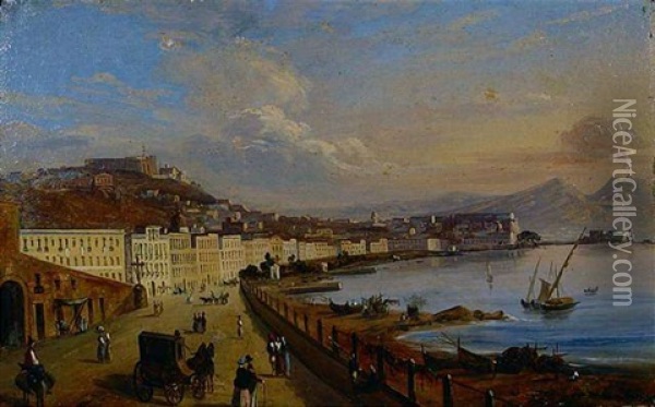 Blick In Die Bucht Von Neapel Mit Dem Rauchenden Vesuv Im Hintergrund Oil Painting - Giuseppe Canella I