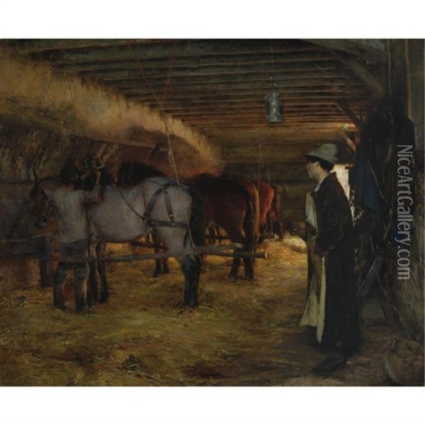 A Stable Oil Painting - Pascal Adolphe Jean Dagnan-Bouveret