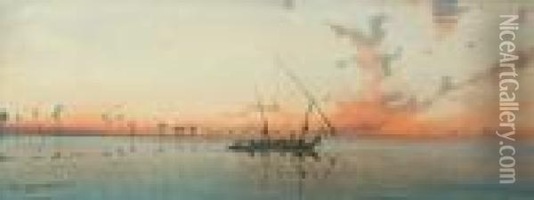 Sunset On The Nile Oil Painting - Augustus Osborne Lamplough