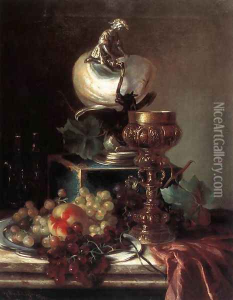 Fruit Still-life with Pot Oil Painting - Adalbert Schaffer