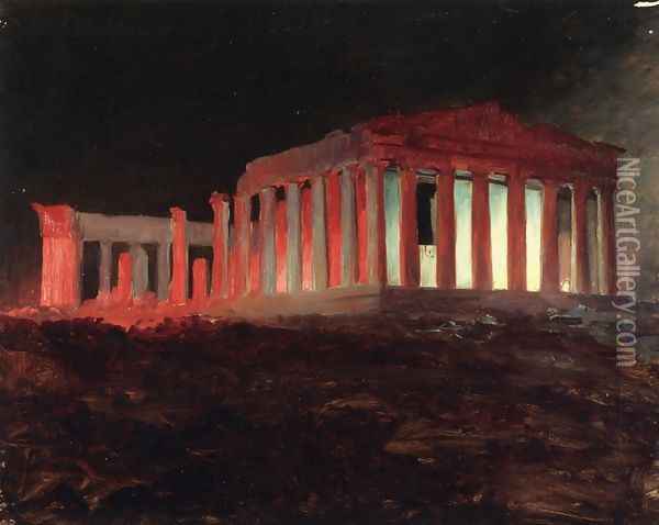 Parthenon, Athens, from the Northwest (Illuminated Night View) Oil Painting - Frederic Edwin Church