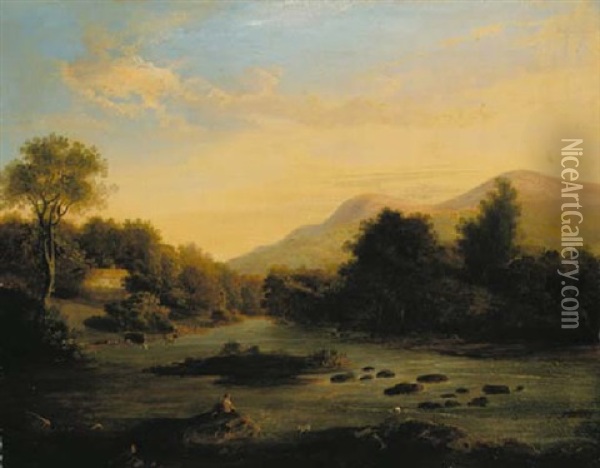 Mount Leinster From The River Slaney Oil Painting - Henry Watson