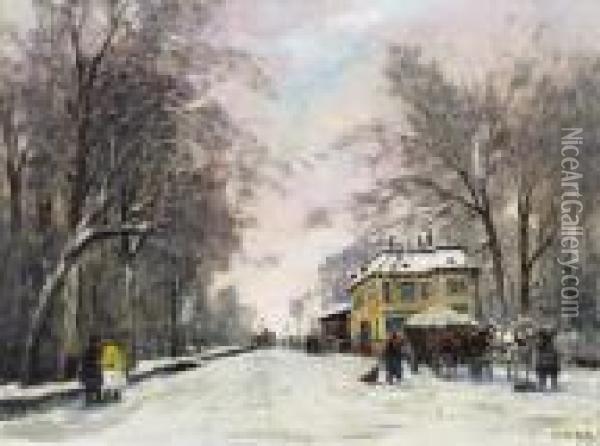 Winter Street Oil Painting - Antal Berkes