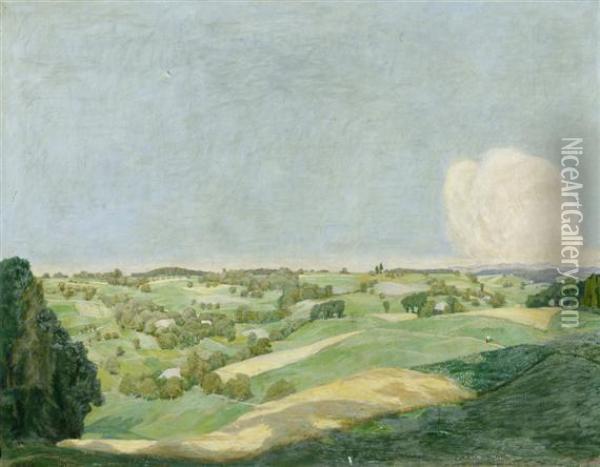 Summer Landscape With Clouds Near Madiswil Oil Painting - Hans Bruhlmann