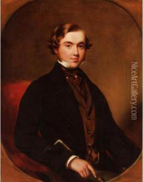 Portrait Of A Gentleman, In A Painted Oval Oil Painting - James Godsell Middleton