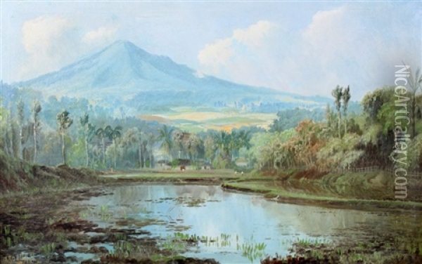Tjerinai Bij Soemedang, Java Oil Painting - Soerjosoebroto Abdullah