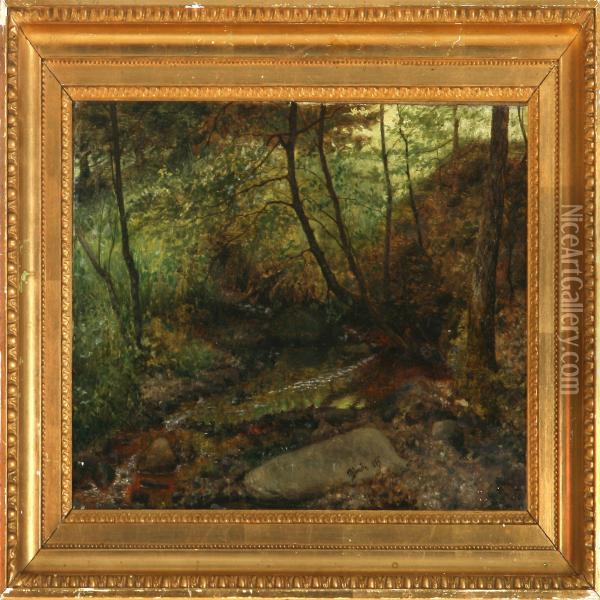 Forest With Stream Oil Painting - Jens Thomsen Jensen