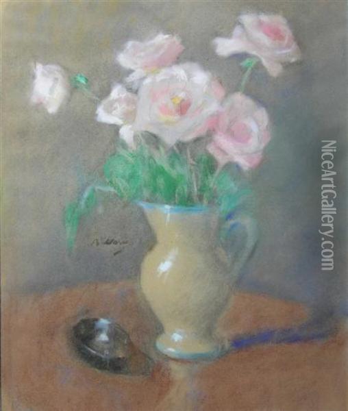 Still Life Of Pink Roses Oil Painting - Beatrice Julia How