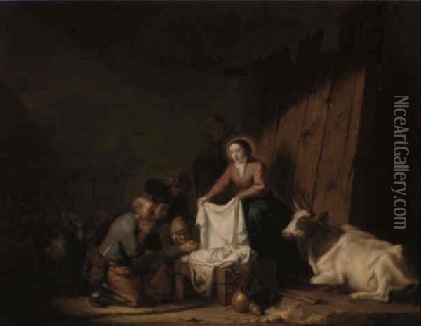 The Adoration Of The Shepherds Oil Painting - Cornelis Saftleven